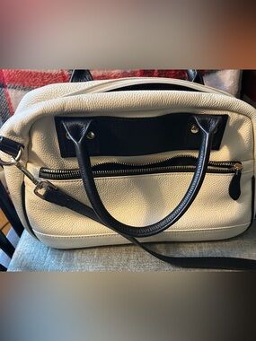 White Textured Bag with Black Interior